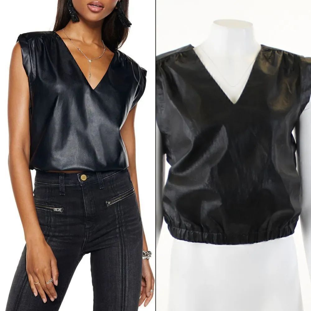Ramy Brook Faux Leather Muscle Tee in Black